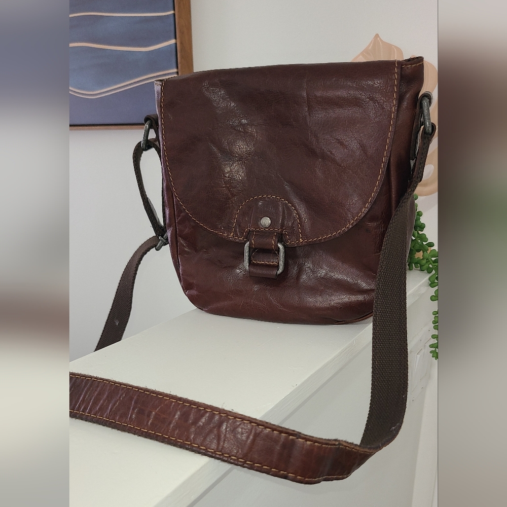 Jack Georges Rich Brown Leather Crossbody Purse